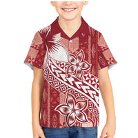 Tonga Kupesi Ngatu Family Matching Mermaid Dress and Hawaiian Shirt Vintage Red Plumeria LT05 Son's Shirt Red - Polynesian Pride