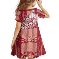 Tonga Kupesi Ngatu Family Matching Puletasi and Hawaiian Shirt Vintage Red Plumeria LT05 - Polynesian Pride