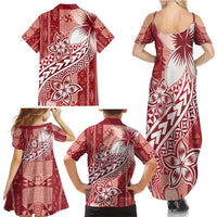 Tonga Kupesi Ngatu Family Matching Summer Maxi Dress and Hawaiian Shirt Vintage Red Plumeria LT05 - Polynesian Pride
