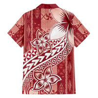 Tonga Kupesi Ngatu Family Matching Summer Maxi Dress and Hawaiian Shirt Vintage Red Plumeria LT05 - Polynesian Pride