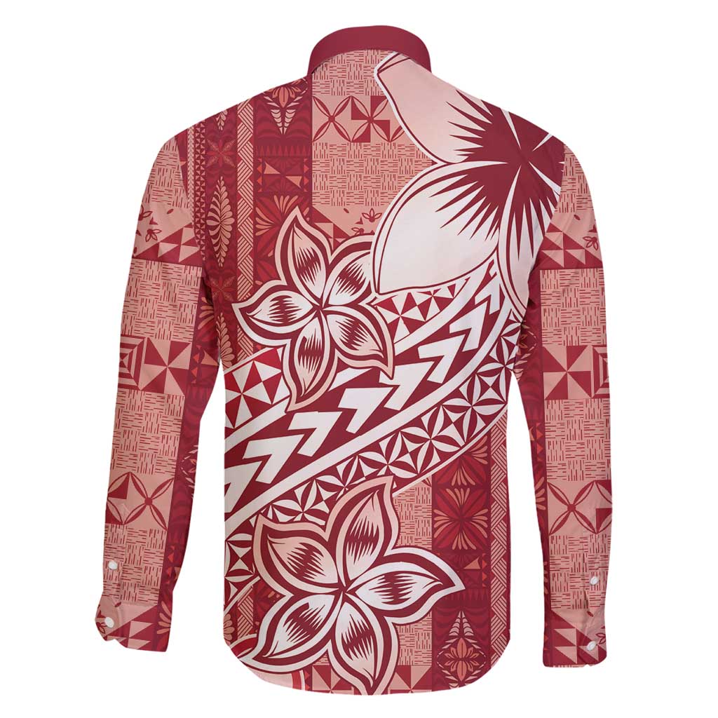Tonga Kupesi Ngatu Family Matching Summer Maxi Dress and Hawaiian Shirt Vintage Red Plumeria LT05 - Polynesian Pride