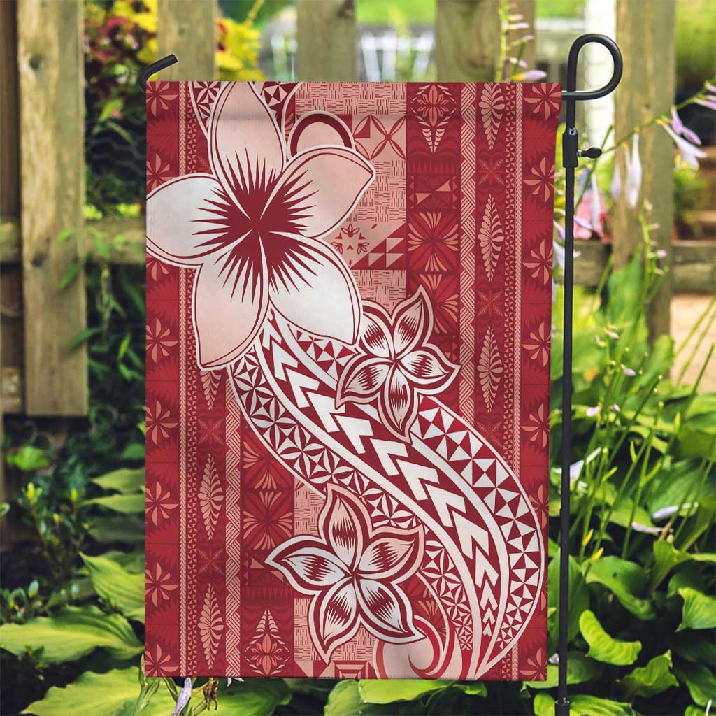 Tonga Kupesi Ngatu Garden Flag Vintage Red Plumeria