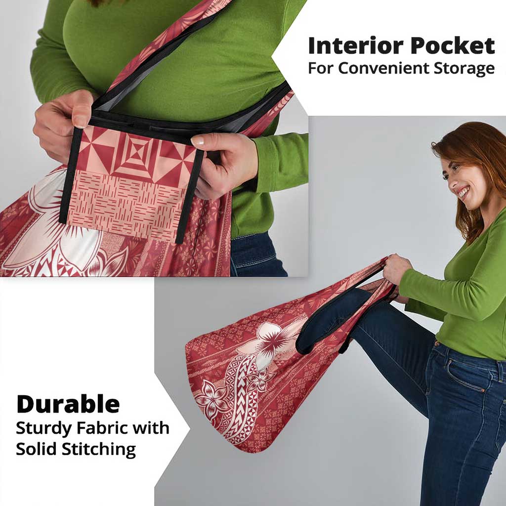 Tonga Kupesi Ngatu Grocery Bag Vintage Red Plumeria