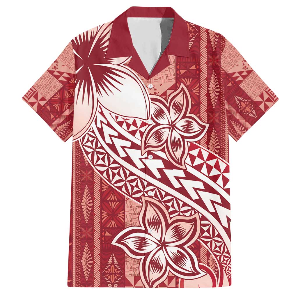 Tonga Kupesi Ngatu Hawaiian Shirt Vintage Red Plumeria