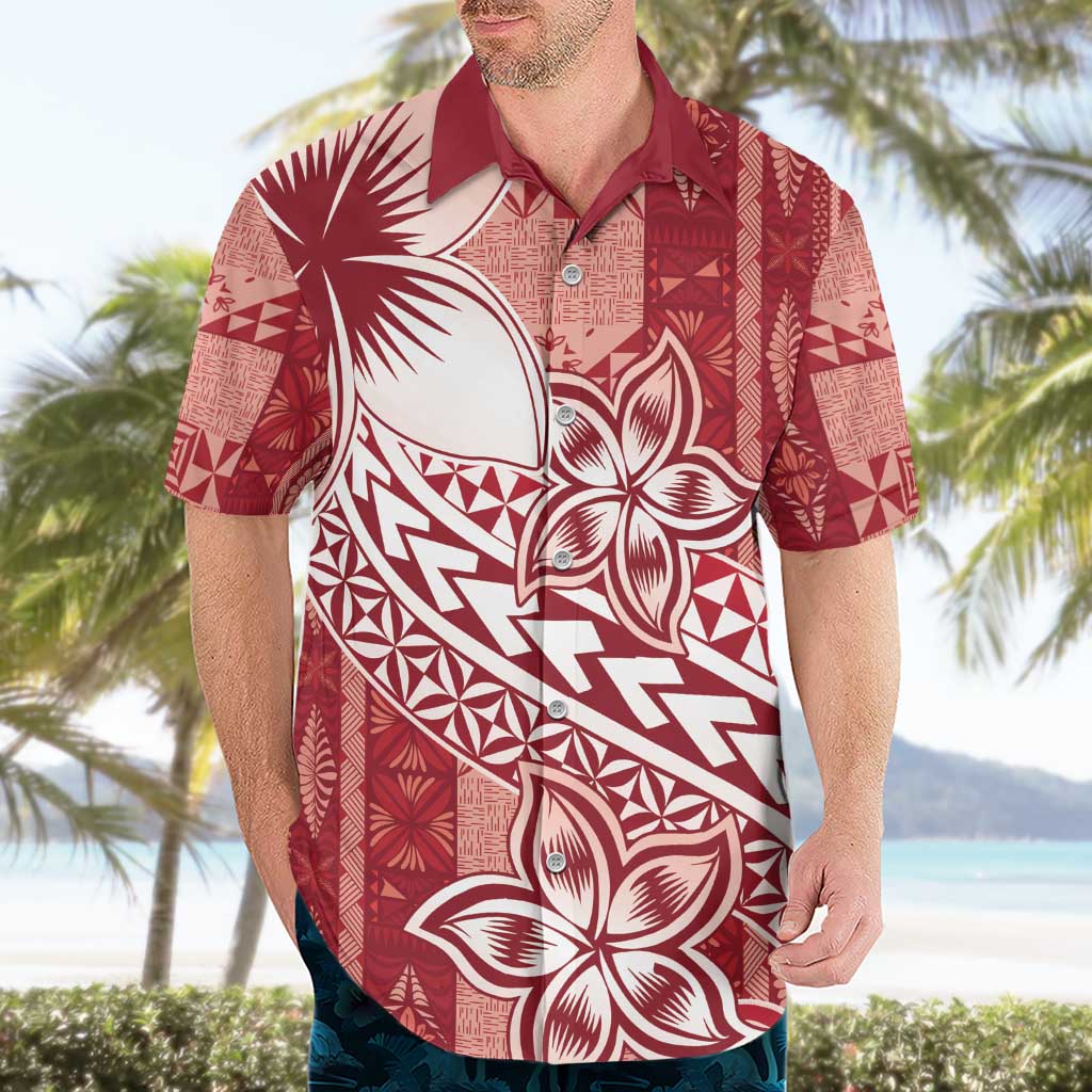 Tonga Kupesi Ngatu Hawaiian Shirt Vintage Red Plumeria
