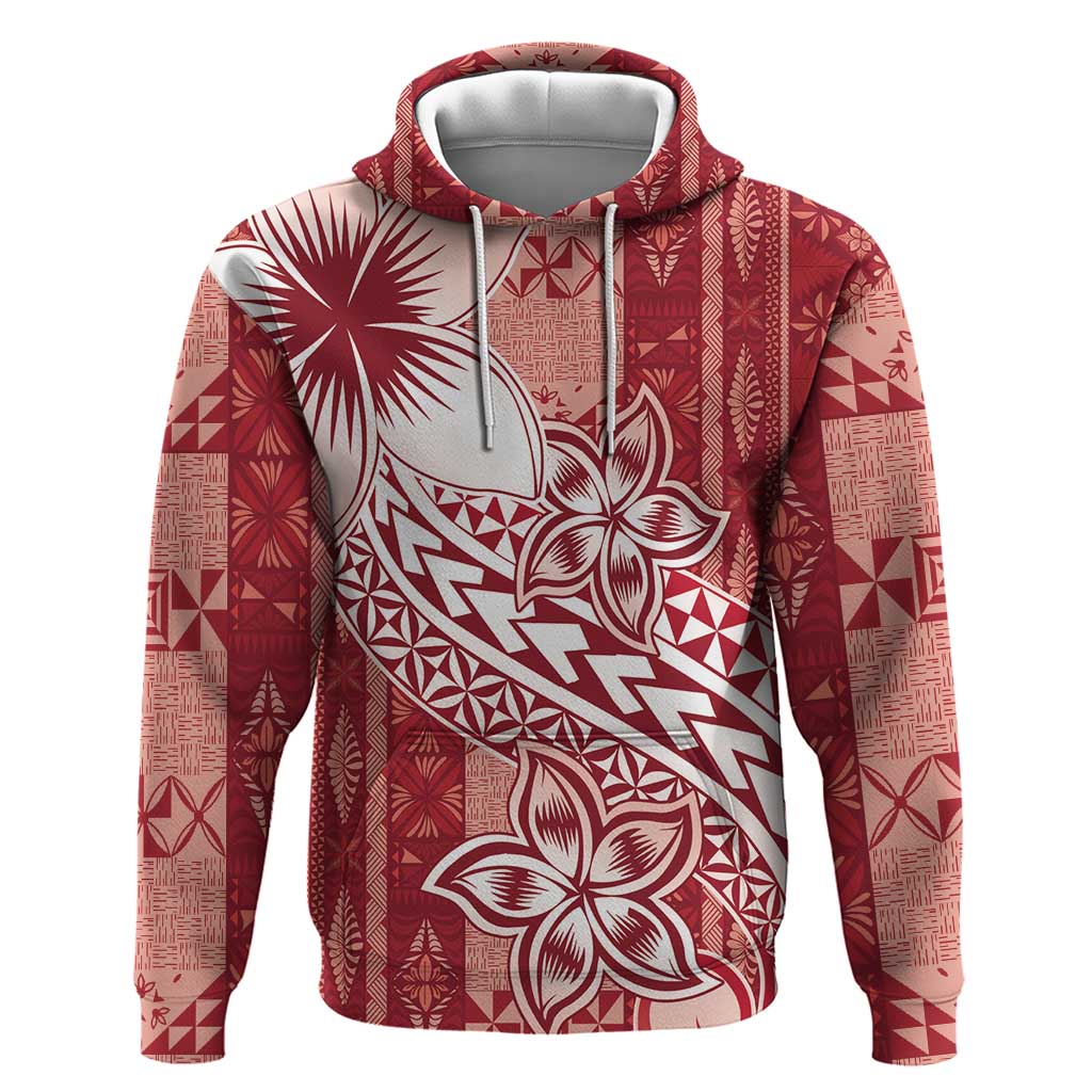 Tonga Kupesi Ngatu Hoodie Vintage Red Plumeria