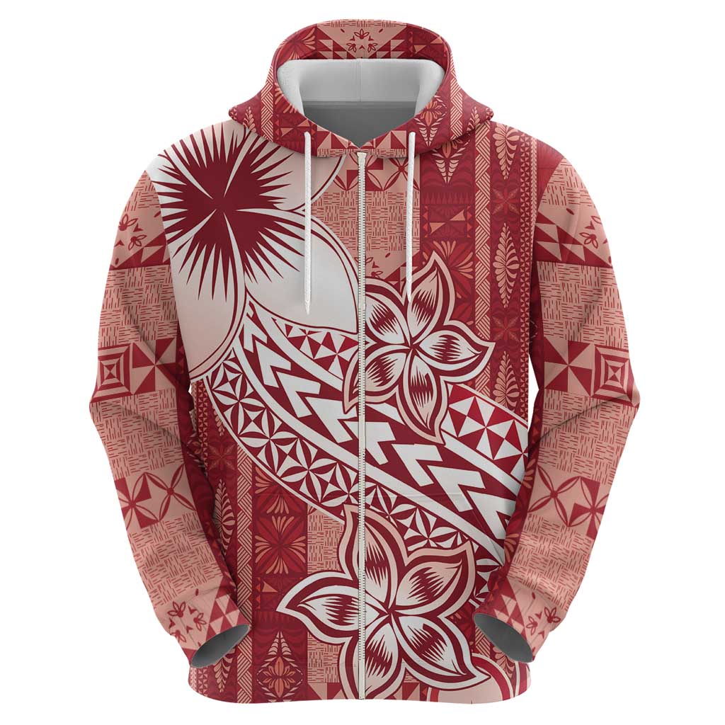 Tonga Kupesi Ngatu Hoodie Vintage Red Plumeria