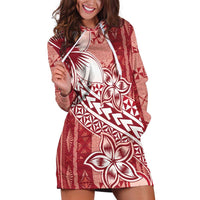 Tonga Kupesi Ngatu Hoodie Dress Vintage Red Plumeria