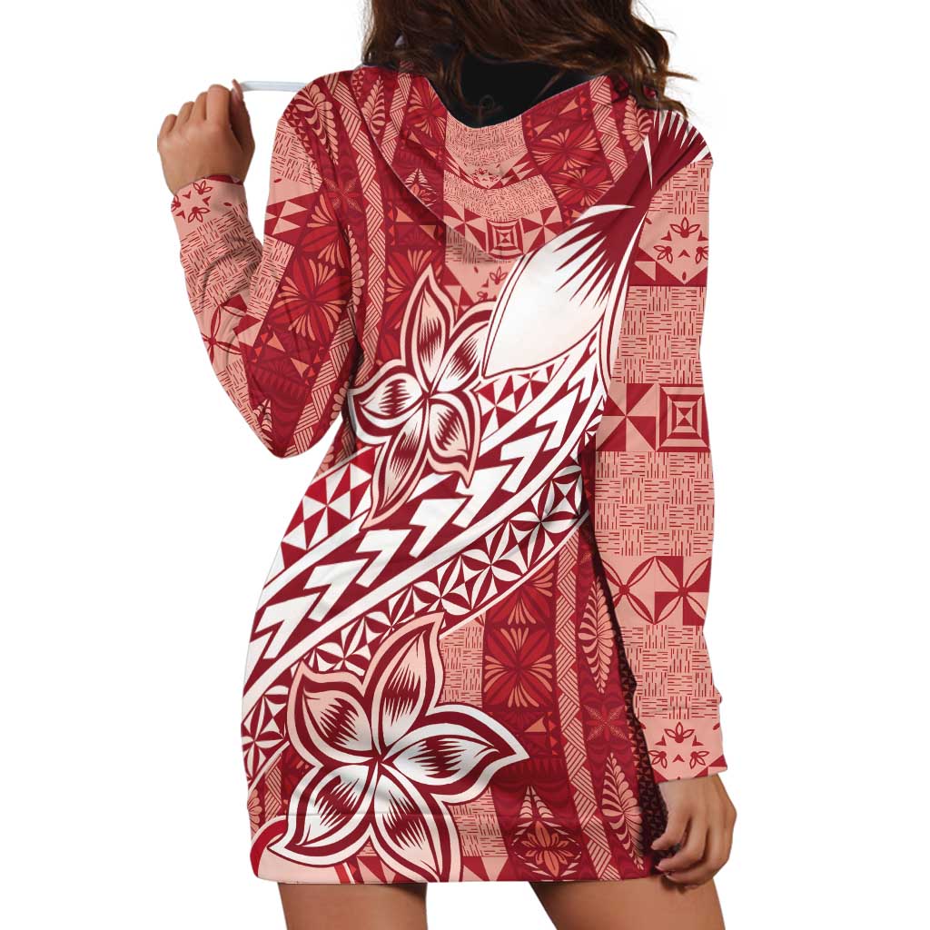 Tonga Kupesi Ngatu Hoodie Dress Vintage Red Plumeria