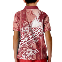 Tonga Kupesi Ngatu Kid Polo Shirt Vintage Red Plumeria