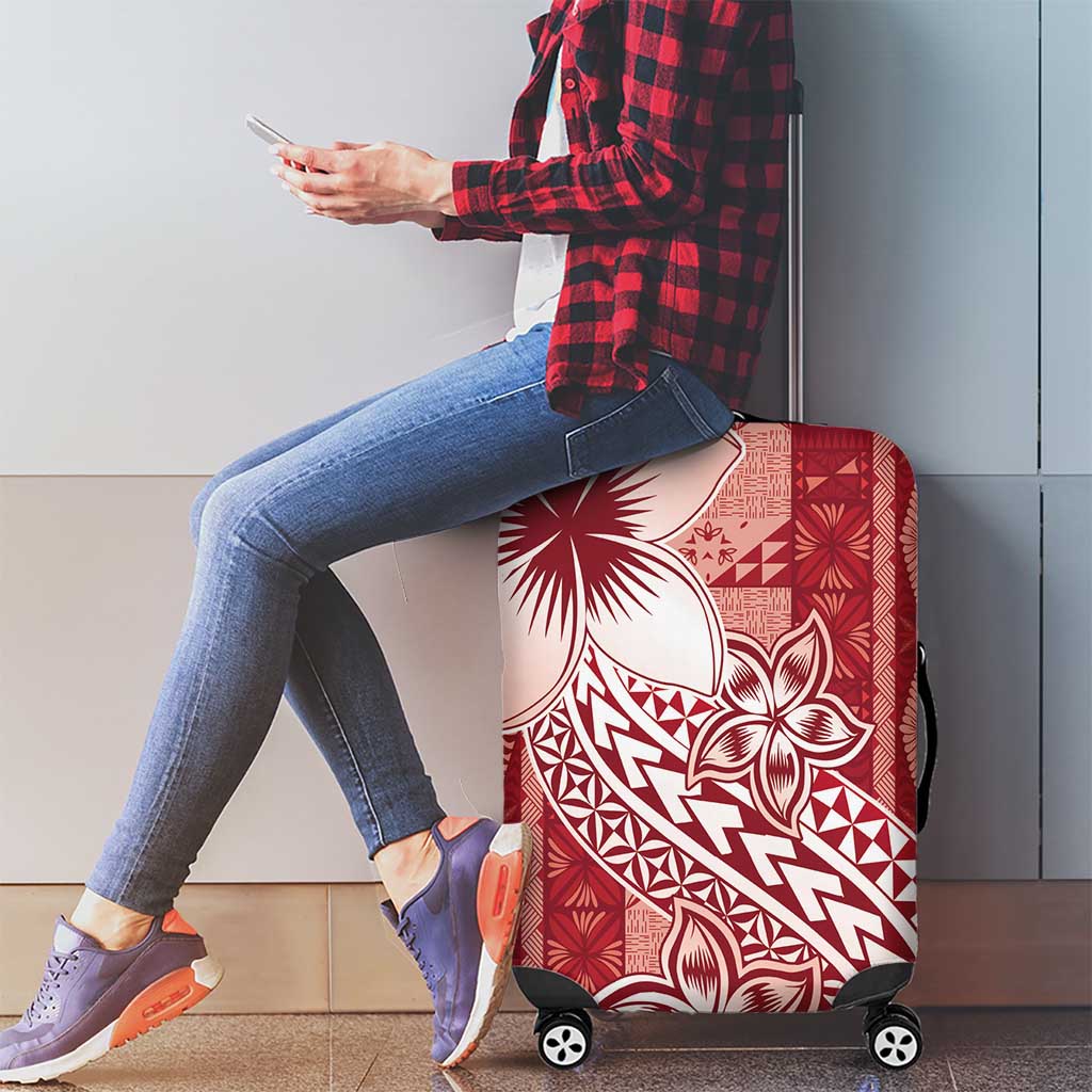 Tonga Kupesi Ngatu Luggage Cover Vintage Red Plumeria