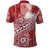 Tonga Kupesi Ngatu Polo Shirt Vintage Red Plumeria