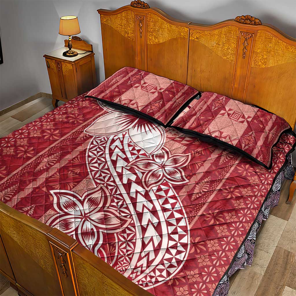 Tonga Kupesi Ngatu Quilt Bed Set Vintage Red Plumeria