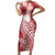 Tonga Kupesi Ngatu Short Sleeve Bodycon Dress Vintage Red Plumeria