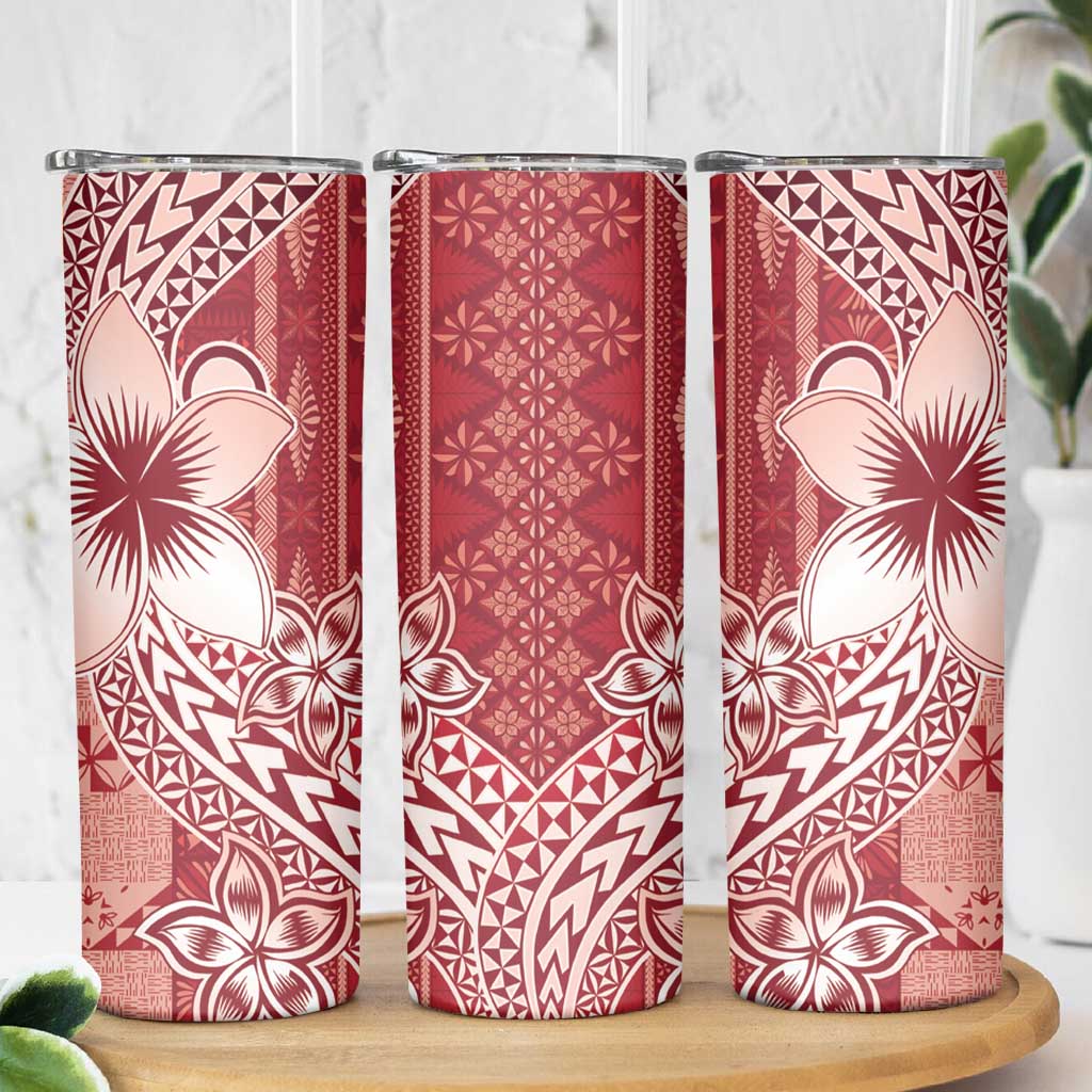 Tonga Kupesi Ngatu Skinny Tumbler Vintage Red Plumeria LT05 - Polynesian Pride