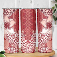 Tonga Kupesi Ngatu Skinny Tumbler Vintage Red Plumeria LT05 - Polynesian Pride
