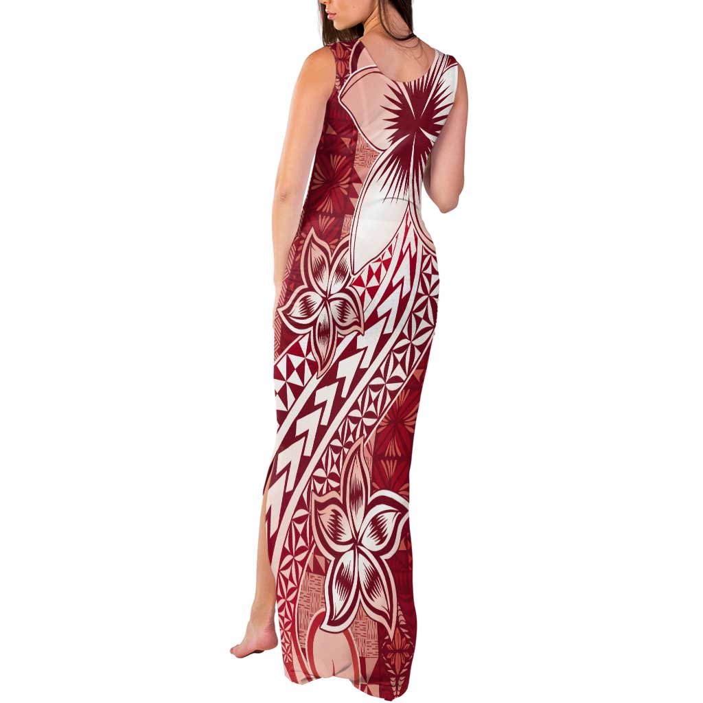 Tonga Kupesi Ngatu Tank Maxi Dress Vintage Red Plumeria