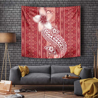 Tonga Kupesi Ngatu Tapestry Vintage Red Plumeria