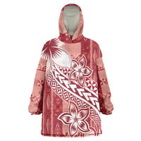 Tonga Kupesi Ngatu Wearable Blanket Hoodie Vintage Red Plumeria