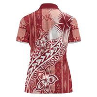 Tonga Kupesi Ngatu Women Polo Shirt Vintage Red Plumeria