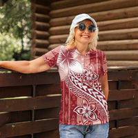 Tonga Kupesi Ngatu Women Polo Shirt Vintage Red Plumeria