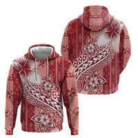 Tonga Kupesi Ngatu Zip Hoodie Vintage Red Plumeria