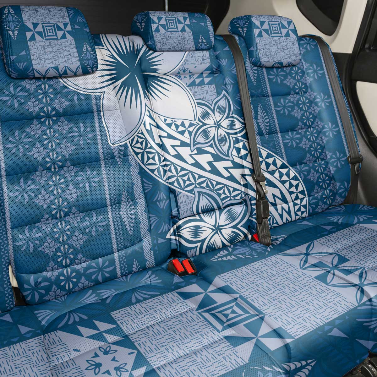 Tonga Kupesi Ngatu Back Car Seat Cover Vintage Blue Plumeria