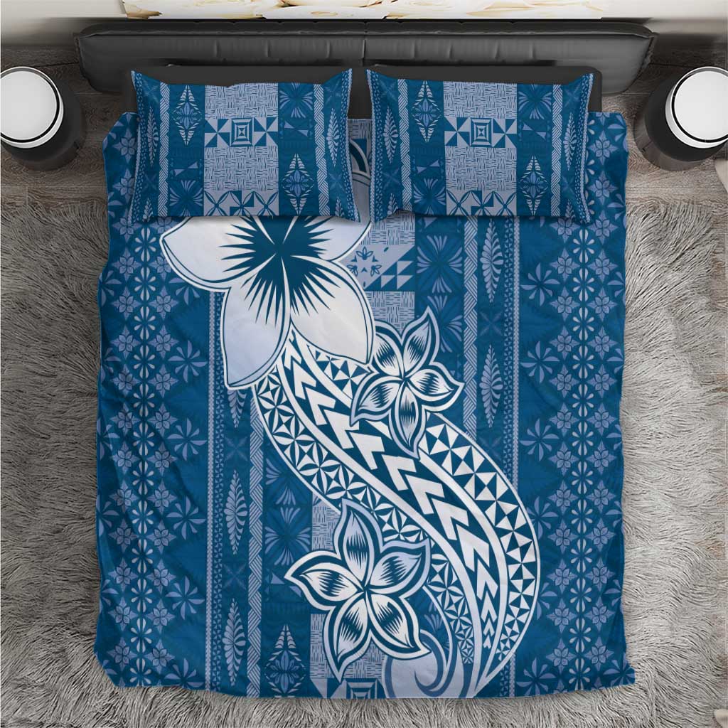 Tonga Kupesi Ngatu Bedding Set Vintage Blue Plumeria