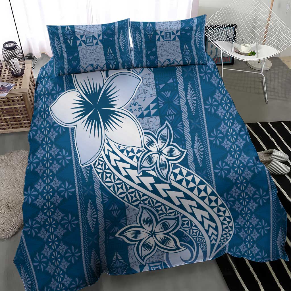 Tonga Kupesi Ngatu Bedding Set Vintage Blue Plumeria