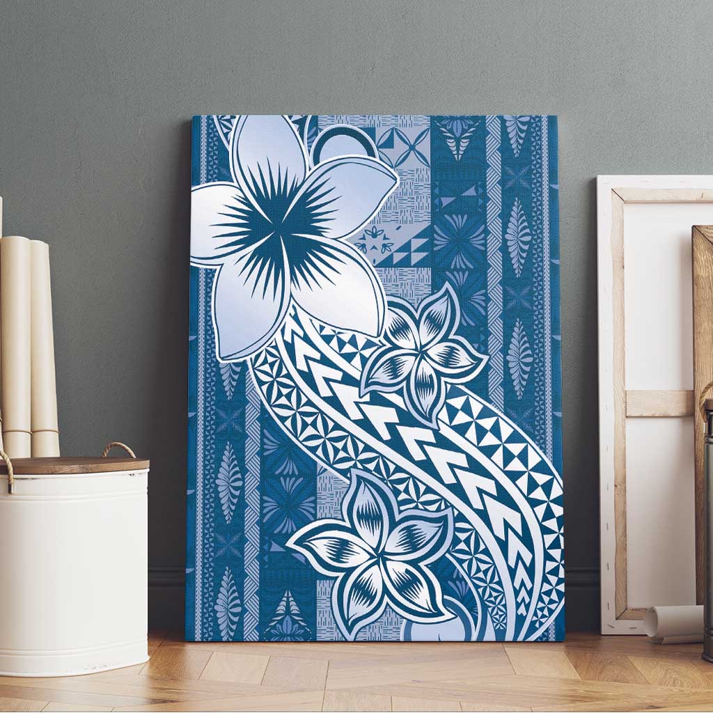 Tonga Kupesi Ngatu Canvas Wall Art Vintage Blue Plumeria