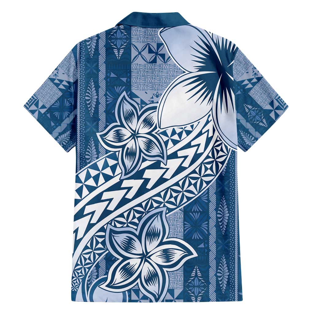 Tonga Kupesi Ngatu Family Matching Long Sleeve Bodycon Dress and Hawaiian Shirt Vintage Blue Plumeria LT05 - Polynesian Pride