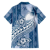 Tonga Kupesi Ngatu Family Matching Puletasi and Hawaiian Shirt Vintage Blue Plumeria LT05 - Polynesian Pride