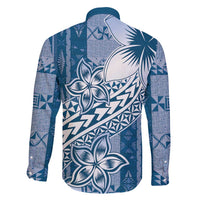 Tonga Kupesi Ngatu Family Matching Puletasi and Hawaiian Shirt Vintage Blue Plumeria LT05 - Polynesian Pride