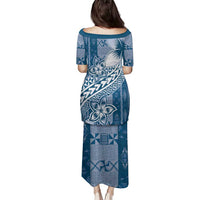 Tonga Kupesi Ngatu Family Matching Puletasi and Hawaiian Shirt Vintage Blue Plumeria LT05 - Polynesian Pride