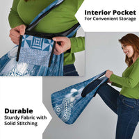 Tonga Kupesi Ngatu Grocery Bag Vintage Blue Plumeria