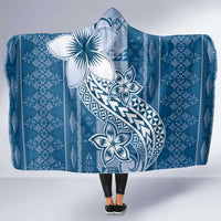 Tonga Kupesi Ngatu Hooded Blanket Vintage Blue Plumeria