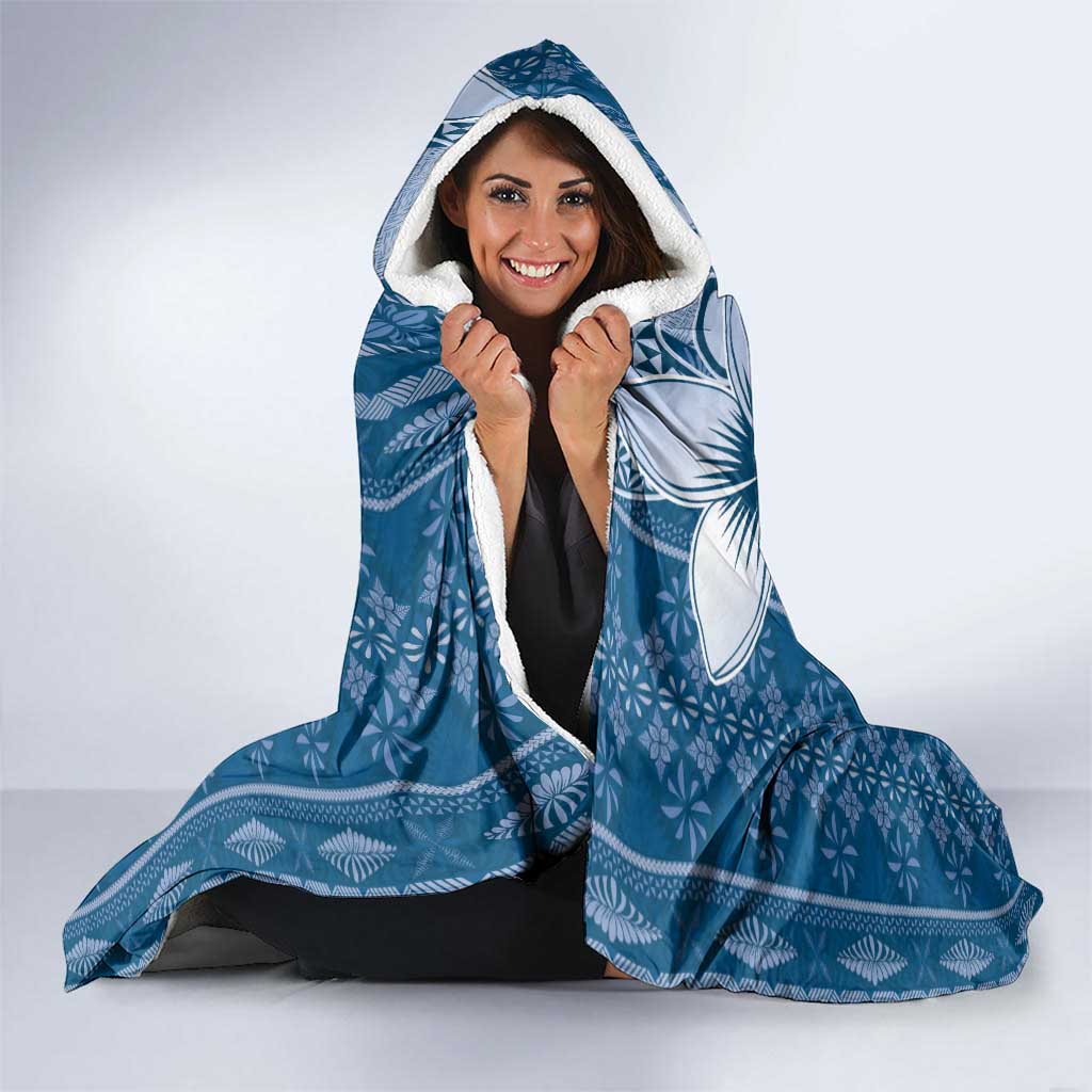 Tonga Kupesi Ngatu Hooded Blanket Vintage Blue Plumeria