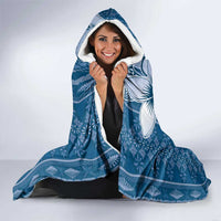 Tonga Kupesi Ngatu Hooded Blanket Vintage Blue Plumeria