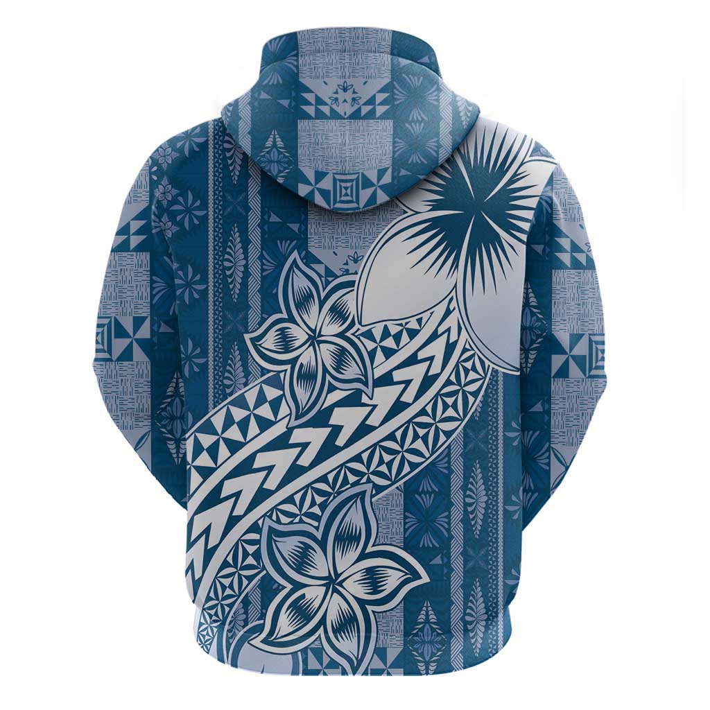 Tonga Kupesi Ngatu Hoodie Vintage Blue Plumeria