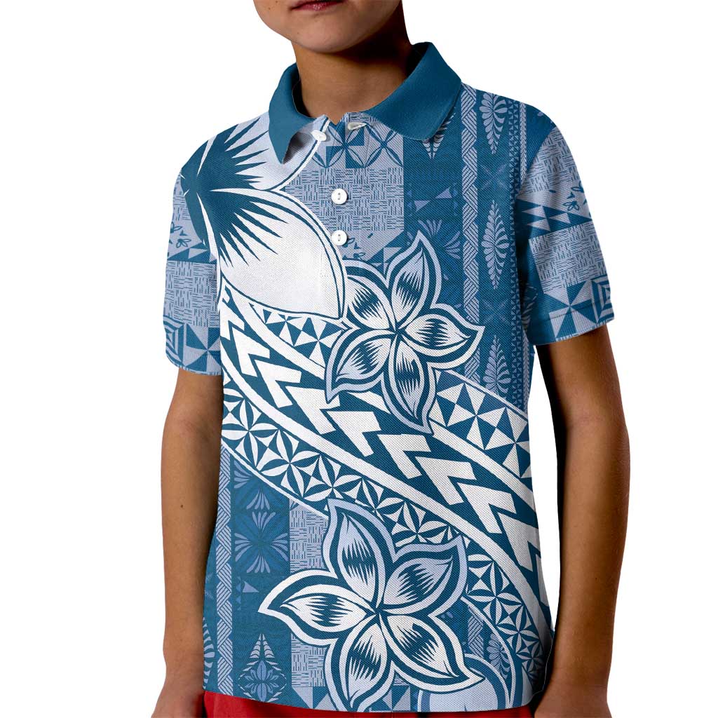 Tonga Kupesi Ngatu Kid Polo Shirt Vintage Blue Plumeria