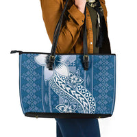 Tonga Kupesi Ngatu Leather Tote Bag Vintage Blue Plumeria