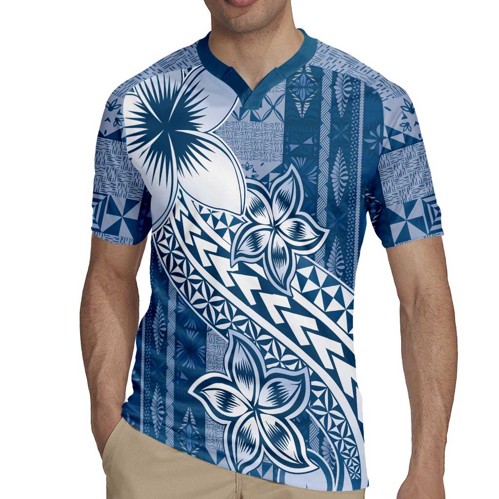 Tonga Kupesi Ngatu Rugby Jersey Vintage Blue Plumeria