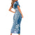 Tonga Kupesi Ngatu Short Sleeve Bodycon Dress Vintage Blue Plumeria