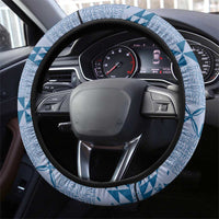 Tonga Kupesi Ngatu Steering Wheel Cover Vintage Blue Plumeria