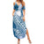 Tonga Kupesi Ngatu Summer Maxi Dress Vintage Blue Plumeria