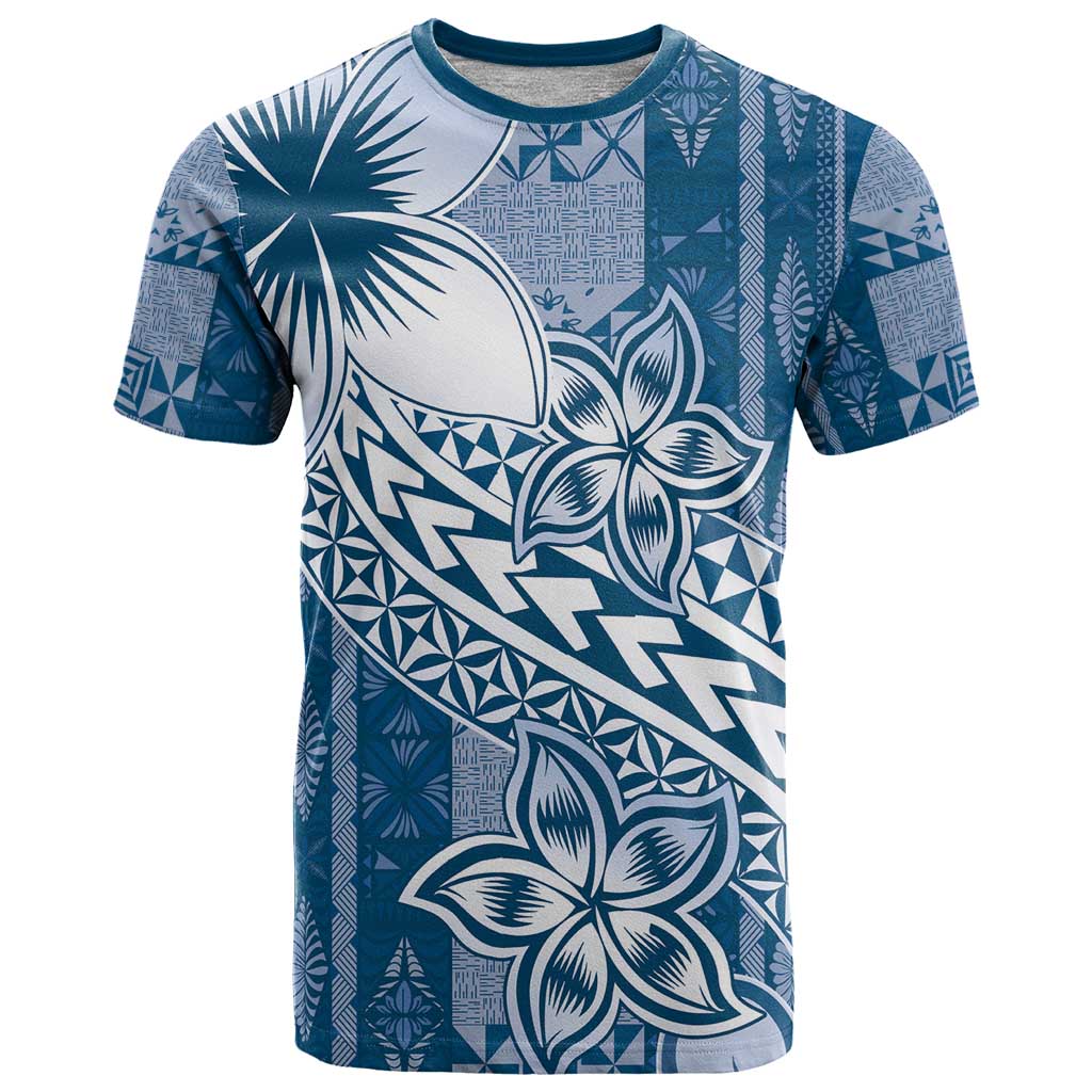 Tonga Kupesi Ngatu T Shirt Vintage Blue Plumeria