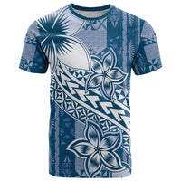 Tonga Kupesi Ngatu T Shirt Vintage Blue Plumeria