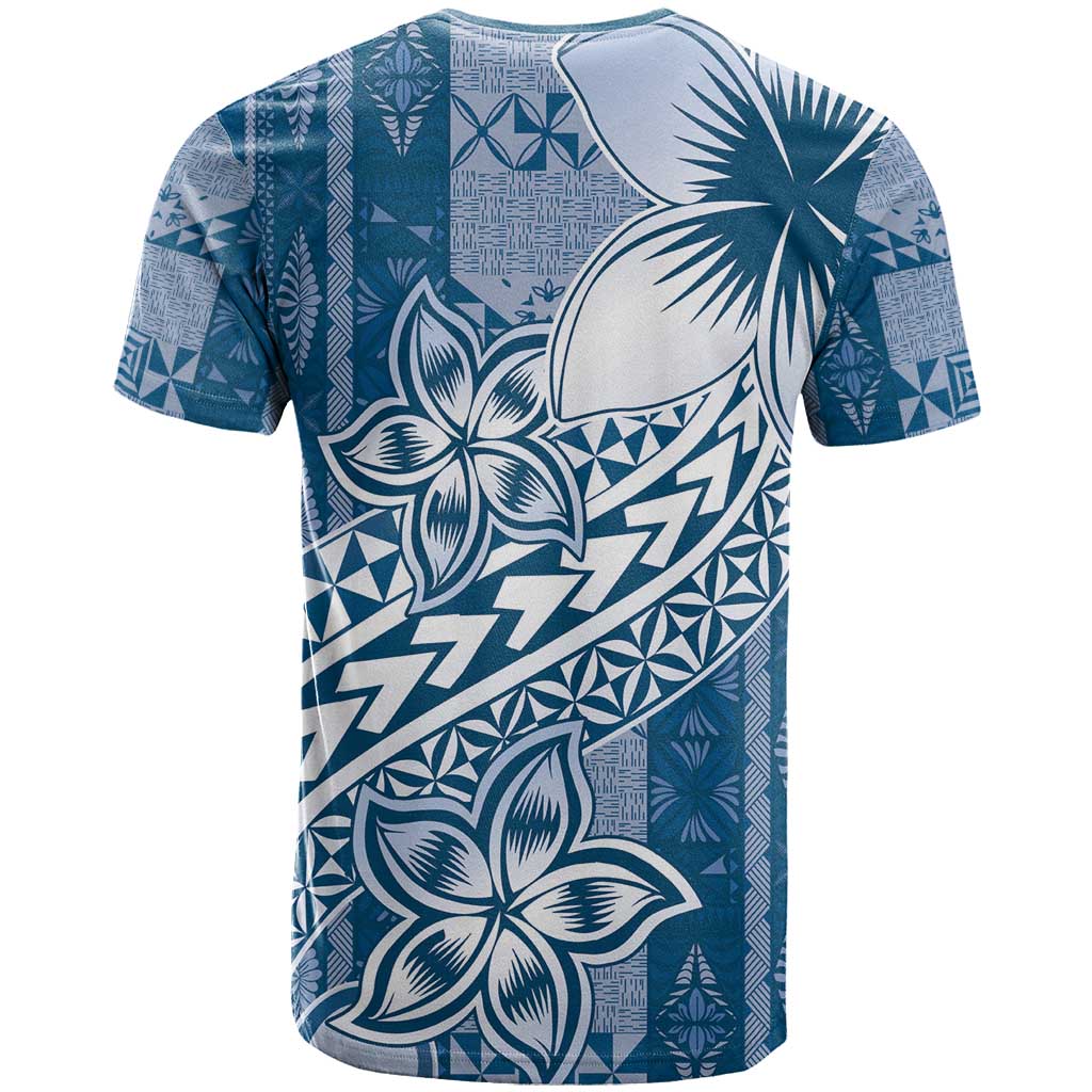 Tonga Kupesi Ngatu T Shirt Vintage Blue Plumeria