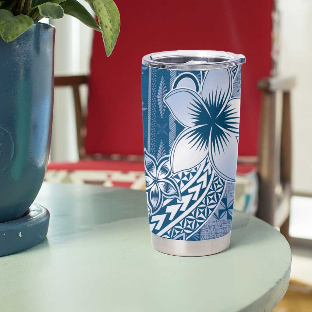Tonga Kupesi Ngatu Tumbler Cup Vintage Blue Plumeria