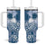Tonga Kupesi Ngatu Tumbler With Handle Vintage Blue Plumeria